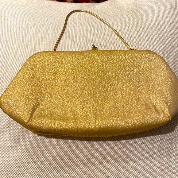 Vintage H L USA Gold Clutch Handbag Purse Wallet kiss closure & attached wallet - Picture 4 of 16